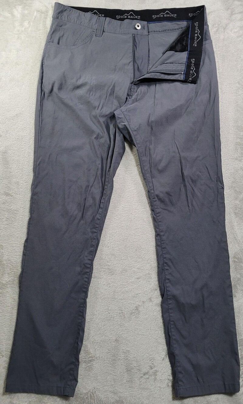 Eddie Bauer Pants Mens 38x34 Gray Lightweight Stretch Nylon Travel Chino Pockets